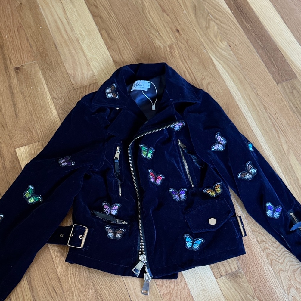 Lola & the boys navy velvet jacket